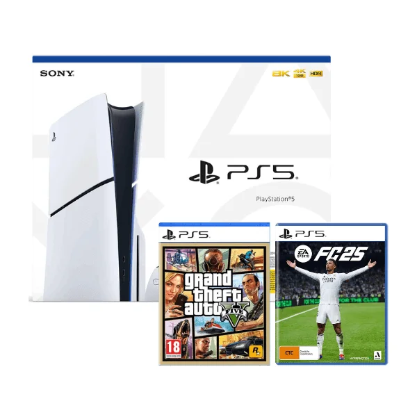 PS5 Slim + GTA V + FC25 PS5 Slim + GTA V + FC25 Prix Maroc