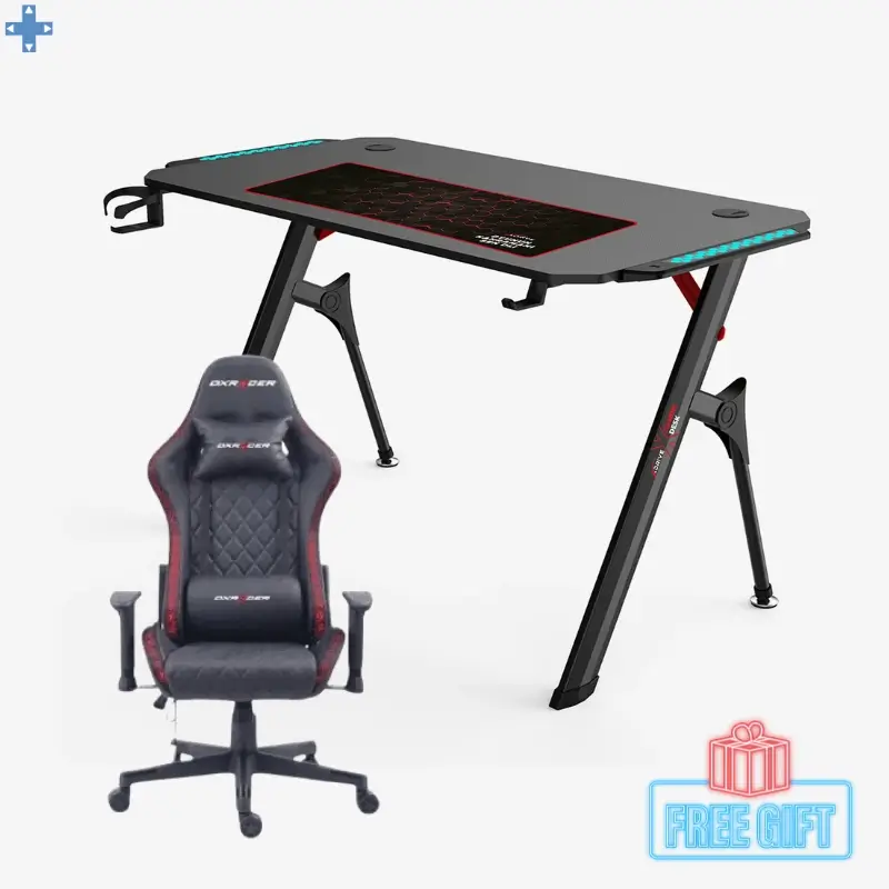 Pack Bureau et Chaise Gaming Pack Bureau Gamer RGB TD 02 DEADSKULL 120 x 60 x 75 cm + Chaise Gamer DxRacer Noir RGb