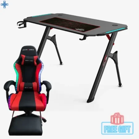 Pack Bureau Gamer RGB TD 02 DEADSKULL 120 x 60 x 75 cm + Chaise Gamer DxRacer Rouge RGb