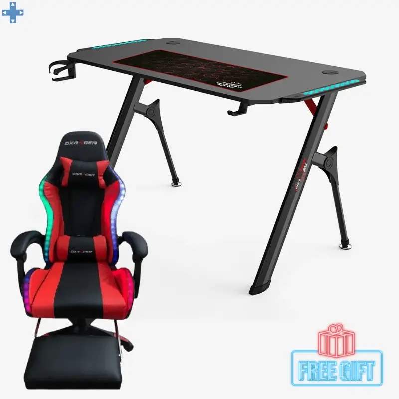 Pack Bureau Gamer RGB TD 02 DEADSKULL 120 x 60 x 75 cm + Chaise Gamer DxRacer Rouge RGb Pack Bureau Gamer RGB TD 02 DEADSKULL 120 x 60 x 75 cm + Chaise Gamer DxRacer Rouge RGb